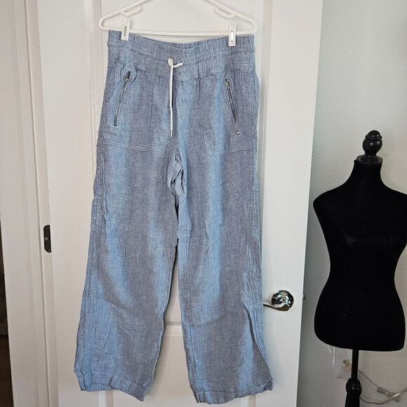 Athleta Cabo pant, linen, blue, wide leg, women's size 10 - Picture 1 of 6